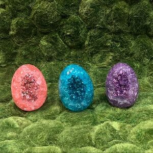 GANZ Set of 3        Glittery Pink, Blue, and Purple Holiday Decor Eggs.